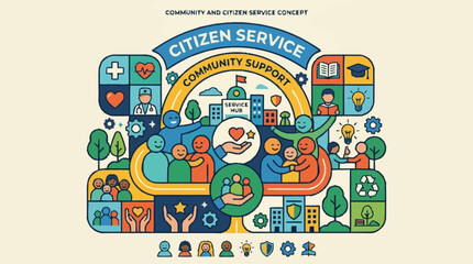 Fototapeta premium Colorful Citizen Service Community Support Concept Illustration.