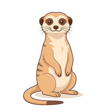 Standing cartoon meerkat looking forward curiously.