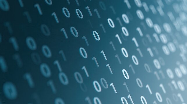 Blue binary code digital rain data stream dark background cyber security programming technology