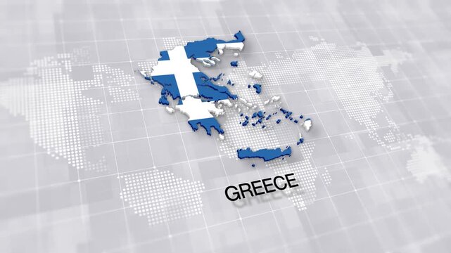 Greece map with national flag on minimal digital world map background, global political, geographic border for international news concept with white background