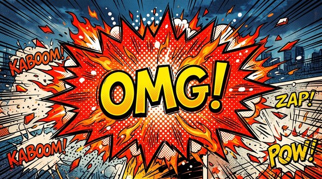 Retro comic book style explosion with OMG and kaboom text