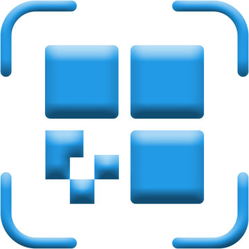Blue 3D QR code scanner icon, digital barcode reader and mobile scanning symbol isolated on white background