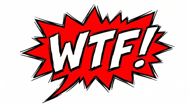 WTF comic book exclamation in red jagged burst speech bubble