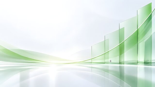 グリーンの透明ガラスパネルと上昇曲線で表現したビジネス成長背景