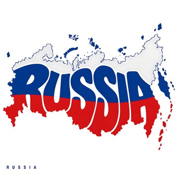 Russia map shape filled with national flag colors and typography geography illustration identity territory patriotic national typographic cartography
