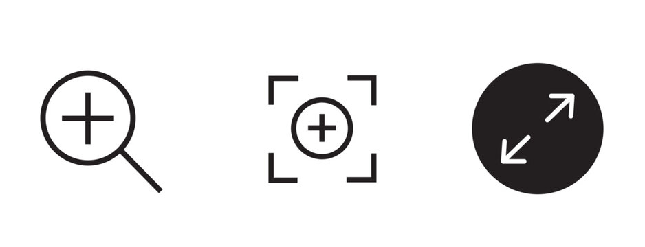 Magnifying glass zoom in search icon set as editable vector icons