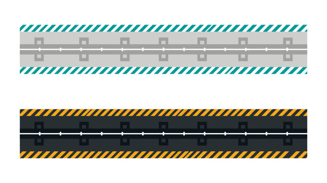 Set of two horizontal warning borders, industrial hazard stripes with geometric textured patterns, safety signage elements for construction zone