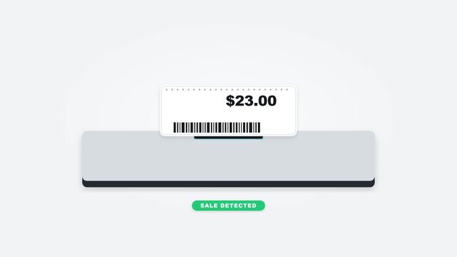 A concealed optical scanner detects a promotional barcode, reveals a hidden 30 percent discount, and transforms the original retail price into a discounted sale price in a seamless commercial animatio