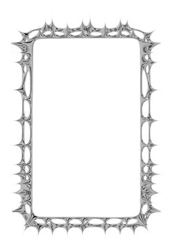 high quality 3d realistic render of a portrait chrome metal border with abstract gothic thorns and intricate organic procedural geometry for futuristic ui assets