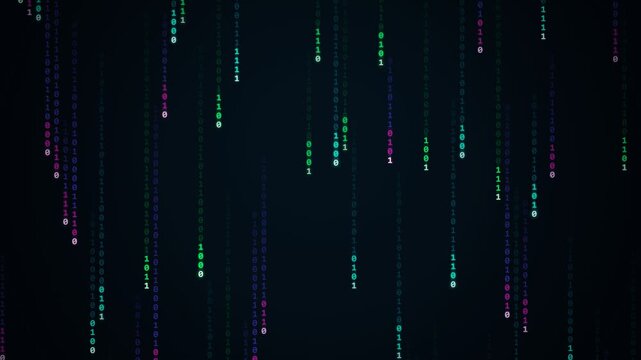 Cinematic Colorful Binary Code Rain Data Stream Background
