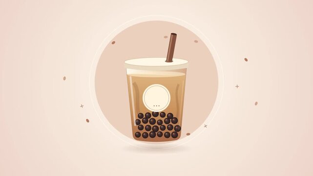 Vector Illustration of Bubble Milk Tea with Tapioca Pearls in a Plastic Cup with Straw