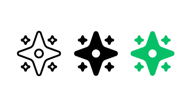 Icon design style variants set featuring three variations of star and sparkle symbols