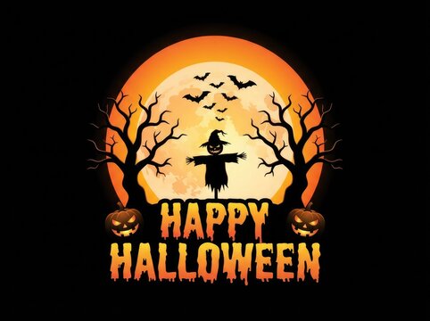Happy halloween illustration with witch and pumpkins