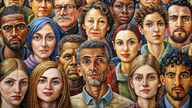 A tapestry of strangers woven into a vibrant mosaic each face a piece of a greater human whole