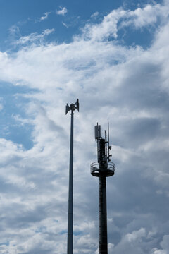 Tall communication tower extends into the sky