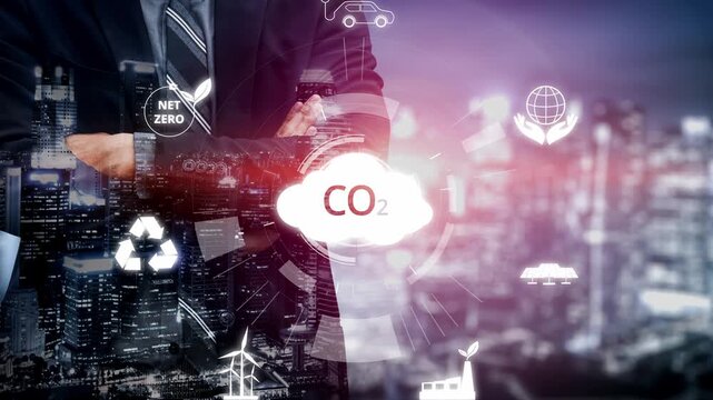 Net zero goals and CO2 reduction strategy driving sustainability, green energy integration, net zero emissions policies, and climate-friendly sustainability solutions for business and society. Muxer