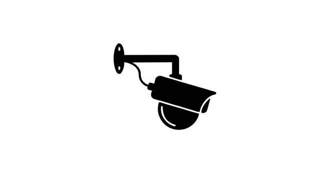 black silhouette of a cctv security camera vector icon illustration on white background