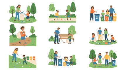 Fototapeta premium Diverse community volunteers clean park green areas for ecology.