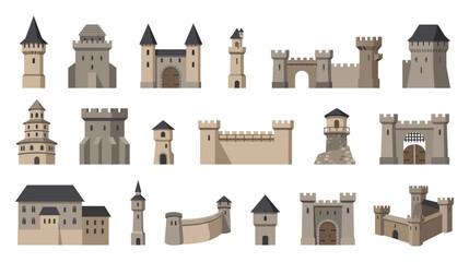 Obraz premium Medieval castle stone towers and fortresses featuring ancient walls.