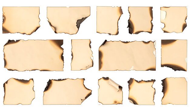 Set of Vintage Burnt Edge Paper Pieces for Scrapbooking, Old Document Design, and Antique Textures