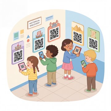 Children Exploring Historical Exhibition with QR Codes