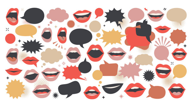 Mouths with speech bubbles in retro pop art style collection.