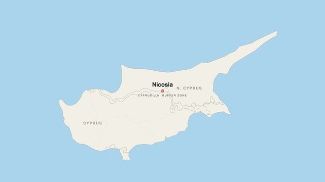 Nicosia Cyprus U.N. Buffer Zone city map zoom animation 4K