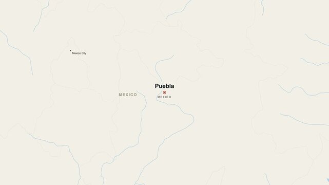 Puebla Mexico city map zoom animation 4K