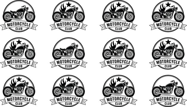 Vintage motorcycle club vector logo badge set black chopper emblem for biker merchandise