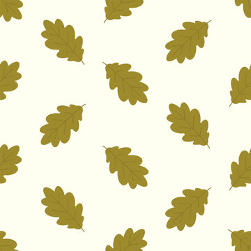 Seamless pattern of green oak leaves on white background