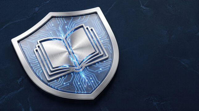 Digital shield cloud book secure data technology metal symbol icon safe system future network protection abstract web cyber online business