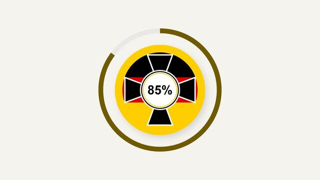 Germany themed loading animation featuring a patriotic iron cross badge and horizontal tricolor stripes progressively forming from 0 to 100 percent. The clean geometric design uses black red and gold