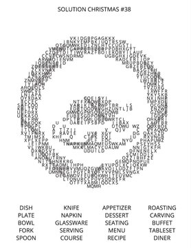 Christmas Puzzle Heart Made of Letterpress Words and Symbols