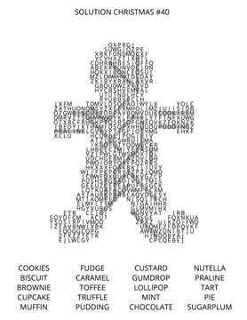 Festive Christmas Tree Word Search Puzzle with Holiday Candy and Treats