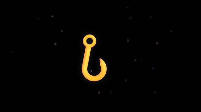 Glowing Golden Fishing Hook Icon Floating in Dark Minimalist Space