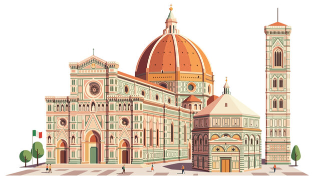 Flat vector illustration of Florence Cathedral with Giotto bell tower