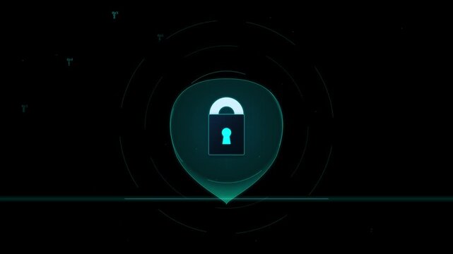 Glowing cybersecurity padlock icon inside futuristic protective shield radar interface