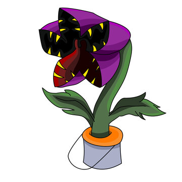 Spooky Purple Venus Flytrap Creature in Pot with Sharp Teeth, Fantasy RPG Plant Clipart