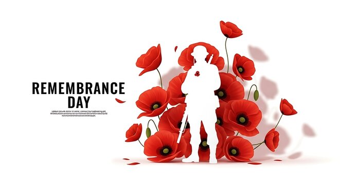 Remembrance day tribute with poppies and soldier silhouette