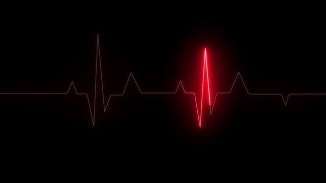 Red ekg heartbeat monitor line loop, medical pulse rhythm animation on black background