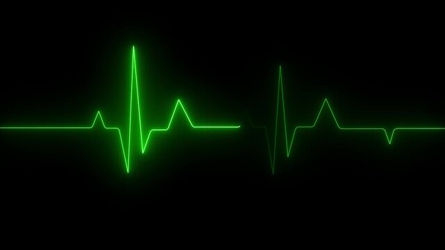 Green neon heartbeat ekg monitor line loop, medical pulse wave animation