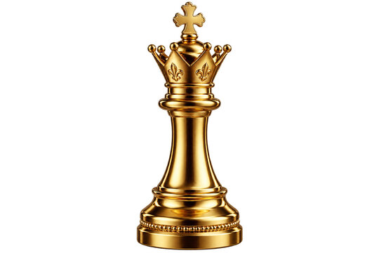 Luxury Golden Chess King Piece Isolated on Transparent Background