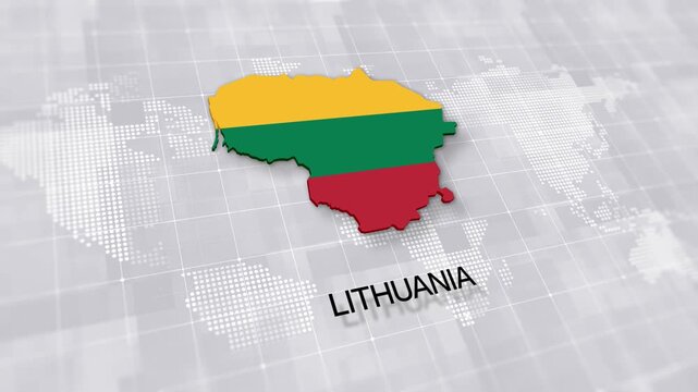Lithuania map with national flag on minimal digital world map background, global political, geographic border for international news concept with white background