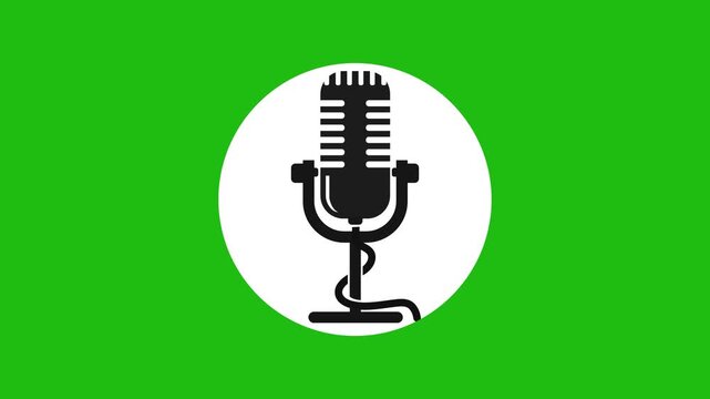 Icon of Microphone for podcast bumper isolated green. animation talkshow intro 4k 