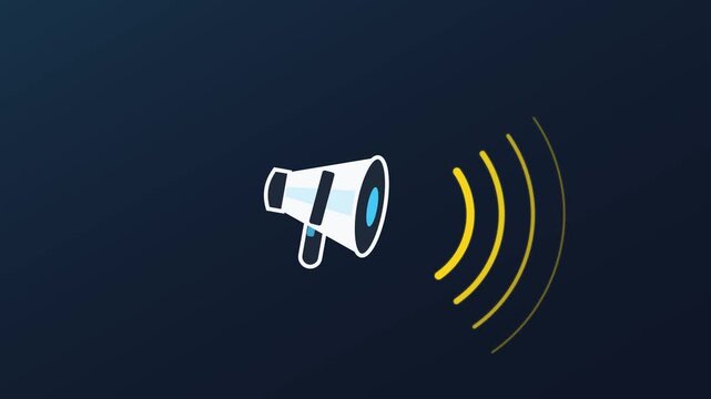 Megaphone icon animation emitting sound waves for communication