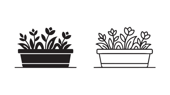planter box vector icon with silhouette and line art design silhouette with line art vector icon