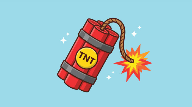 Cartoon dynamite stick with burning fuse illustration.