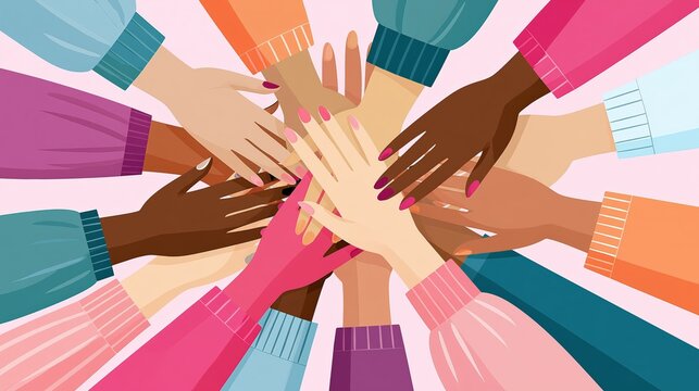 Diverse hands unite in a powerful gesture of solidarity and teamwork.