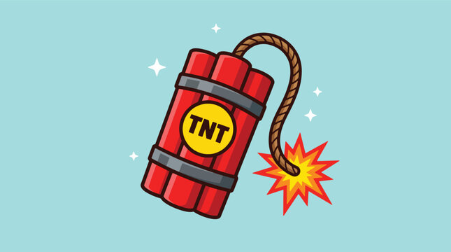 Cartoon Dynamite Sticks with Lit Fuse and TNT Label.