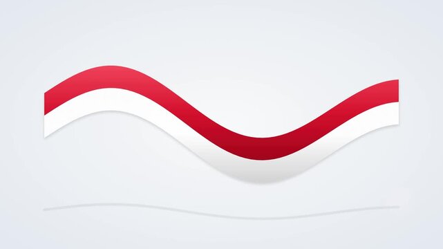 Indonesian flag wavy ribbons animation on white background